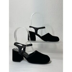 Black Velvet Mary Jane Heels 3" Shoes Womens  Size 8 Prima Royale Whimsigoth